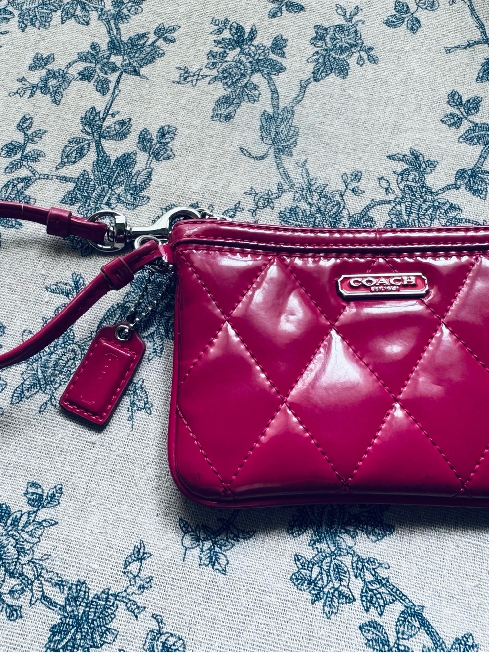 Coach Quilted Patent Leather Wristlet - Fuchsia